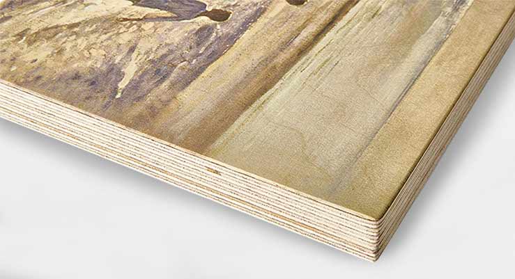 Seitenansicht Kunstdruck auf naturbelassenem Holz