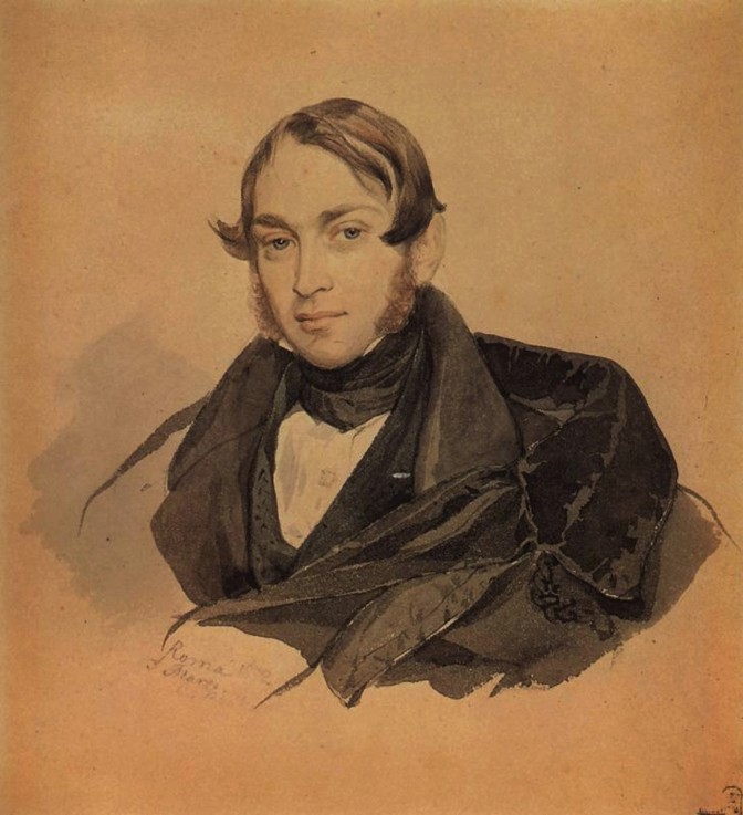 Porträt des Schriftstellers Sergei Sobolewski (1803-1870) von Brüllow