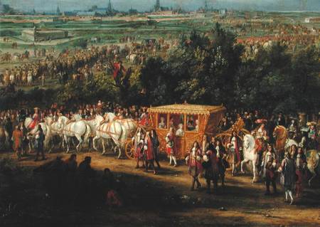 The Entry of Louis XIV (1638-1715) and Marie-Therese (1638-83) of Austria in to Arras, 30th July 166 von Adam Frans van der Meulen
