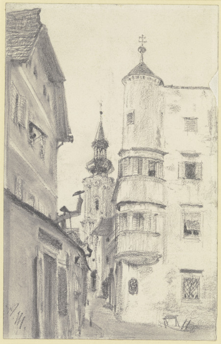 Straße mit Kirche in Tirol von Adolph Friedrich Erdmann von Menzel
