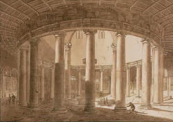 Interior of the Temple of Claudius in Rome, c.1800 (pen & sepia wash on paper) von Agostino Tofanelli