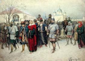 Joining of Great Novgorod, Novgorodians Departing to Moscow 1880  on