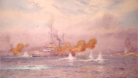 H.M.S. Albion commanded by Capt. A. Walker-Heneage completing the destruction of the outer forts of von Alma Claude Burlton Cull