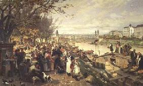 Fruit market in Schazel, near the Maria Theresa Bridge, Vienna 1895