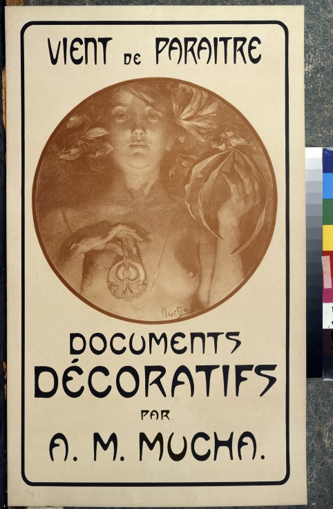Werbeplakat für die Monographie Dekorative Dokumenten von A. Mucha von Alphonse Mucha