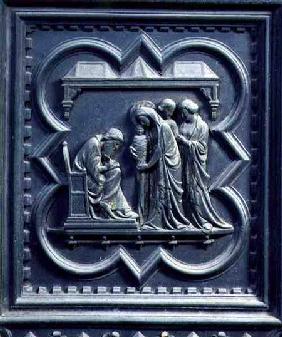 Zechariah Writes the Boy's Name, fifth panel of the South Doors of the Baptistery of San Giovanni 1336