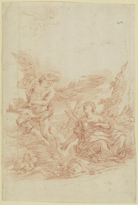 Der Engel erscheint der Hagar, links liegt Ismael am Boden von Anonym