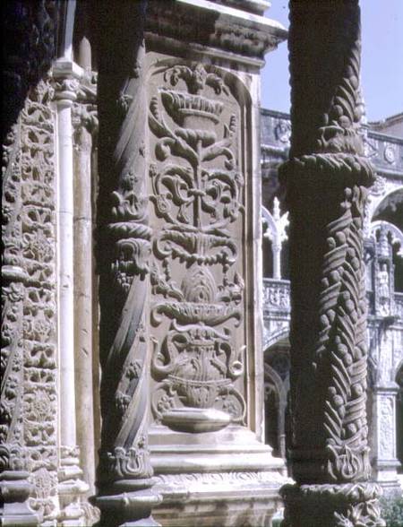 Detail of a column and a high relief in the North Gallery of the Cloister of the Monastery von Anonymous
