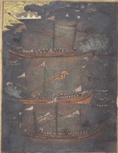 Sloane 3584 f.78v Turkish galleys in battle von Anonymous
