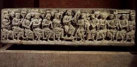 Christ seated and teaching surrounded by the Apostles, marble christian sarcophagus, acquired from t end of 4th