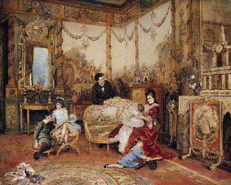 Victorien Sardou (1831-1908) and his Family in their Drawing Room at Marly-le-Roi c.1875