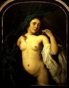 Bildnis einer jungen Frau an einem Vorhang von Bartholomeus van der Helst