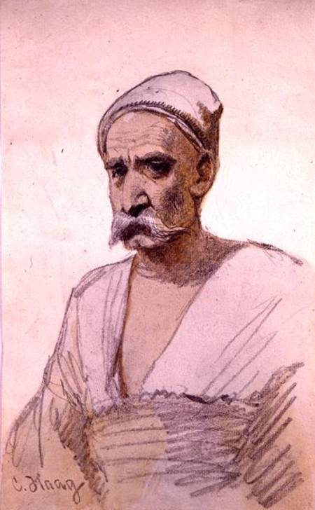 Study of an Egyptian Figure (pencil and w/c on paper) von Carl Haag