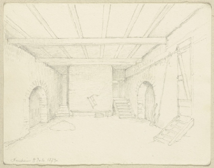 Inneres einer Scheune in Nauheim von Carl Theodor Reiffenstein