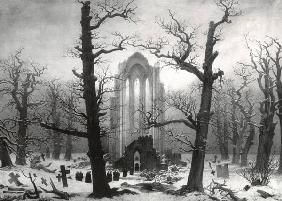 Klosterfriedhof im Schnee (1945 verbrannt) Historisches Foto (1902) mit fotografischer Unschärfe. 1817-1819