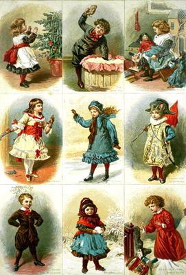 Christmas cards depicting various children's activities, pub. by Leighton Bros., 1882 (engraving) 18th