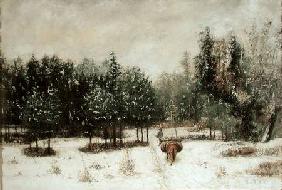 Entrance to the Forest in Winter. Snow Effect 1873
