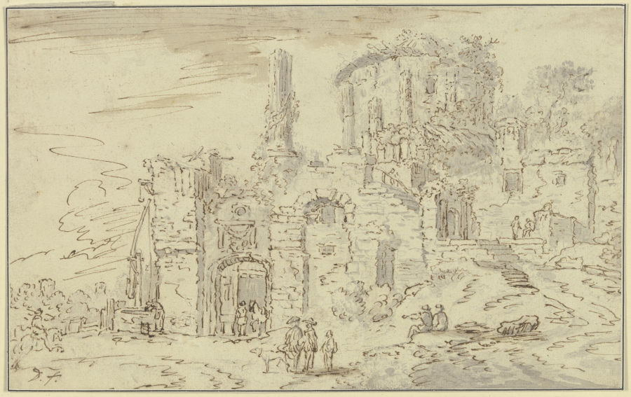 Ruinen von Tempelgebäuden in einer Landschaft von Christian Wilhelm Ernst Dietrich