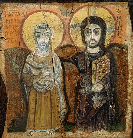 Icon depicting Abbott Mena with Christ, from Baouit 6th-7th Jh