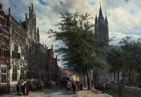 The Gemeenlandshuis and the Old Church, Delft, Summer. 1877