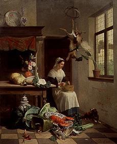 Küchenmädchen bei der Arbeit. von David Emile Joseph de Noter