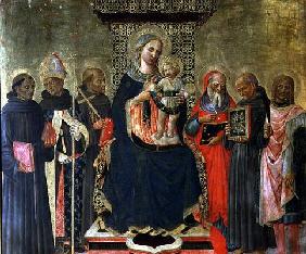 Madonna and Child with Saints (tempera on panel) 16th