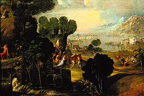 Landschaft mit Szenen aus dem Leben von Heiligen von Dosso Dossi