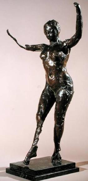 Dancer moving forward, arms raised, right leg forward 1882-95