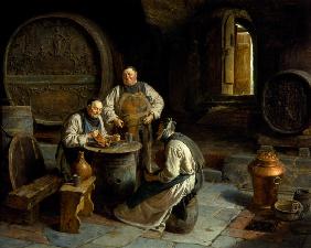 Drei Mönche im klösterlichen Weinkeller 1893