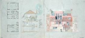 Front Elevation and Section for House and Studio for Frank Miles (1852-91), Tite Street, Chelsea 1878-79