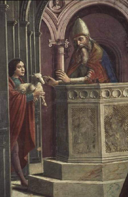 Joachim making his Offering, from the Expulsion of Joachim from the Temple von  (eigentl. Domenico Tommaso Bigordi) Ghirlandaio Domenico