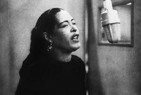 Jazz and blues Singer Billie Holiday during recording session in 1957