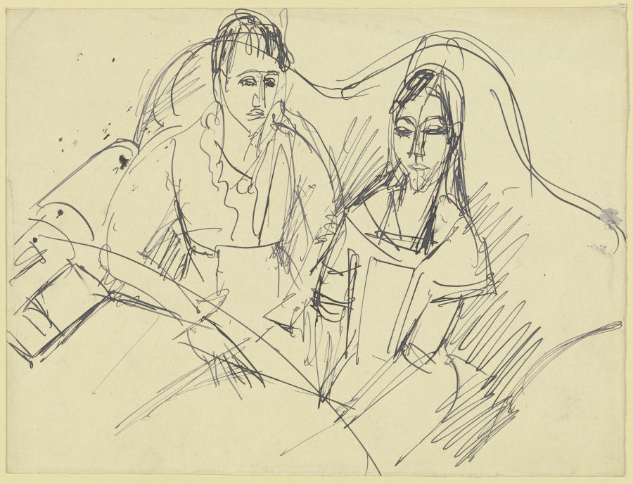 Paar auf einem Sofa am Tisch von Ernst Ludwig Kirchner