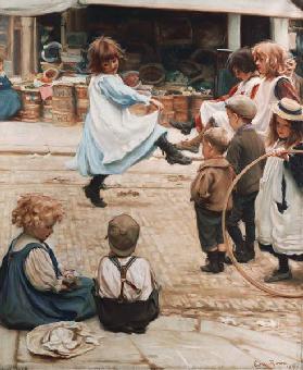 Auf der Straße spielende Kinder 1899