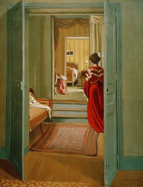 F.Vallotton / Interior with woman in red von Felix Vallotton