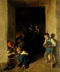 Kinder bekommen ihr Frühstück. 1859