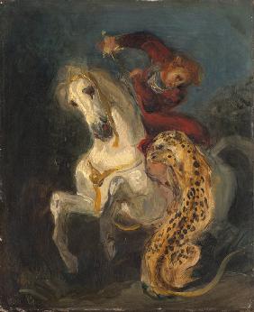 Reiter, von einem Jaguar angegriffen 1855