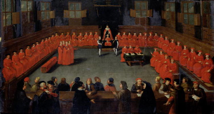 The Council of Malines (oil on canvas) von Flemish School, (16th century)