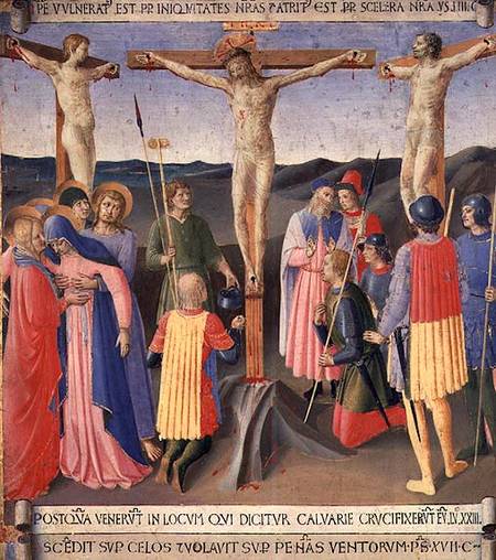 Christ on the Cross between the Two Thieves, detail from panel four of the Silver Treasury of Santis von Fra Beato Angelico