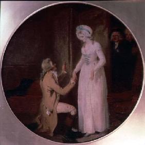 Young Marlow and Miss Hardcastle, scene from 'She Stoops to Conquer' by Oliver Goldsmith 1791