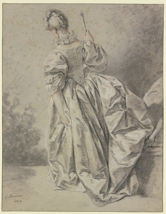 Frau mit Fächer in Rückenansicht von François Boucher