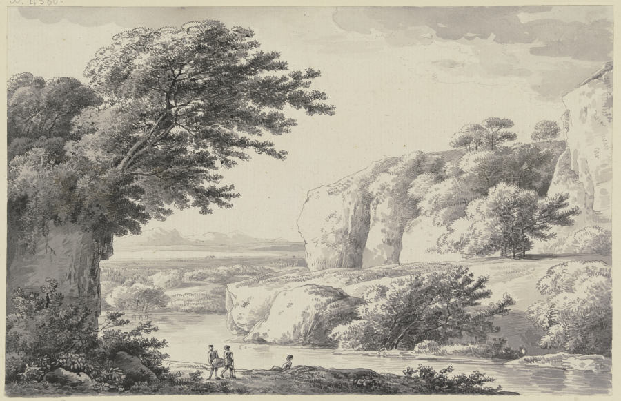 Flußlandschaft mit steilen Felsen von Franz Innocenz Josef Kobell