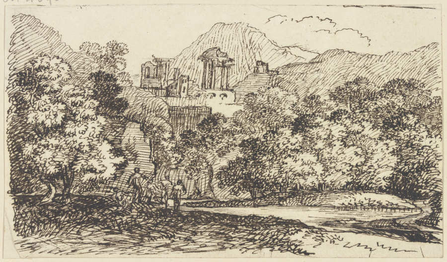 Landschaft mit antiken Ruinen und Staffagefiguren von Franz Innocenz Josef Kobell