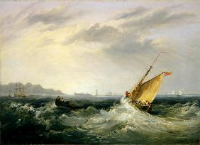 Cheshire at the Mouth of the River Mersey, 1838 (oil on canvas) (for pair see 257064) 16th