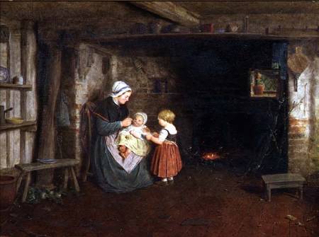 Expectation: Interior of a Cottage with a Mother and Children von Frederick Daniel Hardy