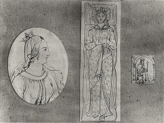 Eleanor of Aquitaine (c.1122-1204): Portrait in Profile, Recumbant, and on her Throne  (see also 155 von French School