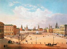 The Theatre Square in Moscow, printed by Jacottet and Bachelier 1830s