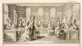 Fashion shop, from the 'Encyclopedia' by Denis Diderot (1713-84), published c.1770 (engraving) 1789
