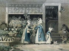 A Parisian Greengrocer's shop, early 19th century (colour litho) 1606