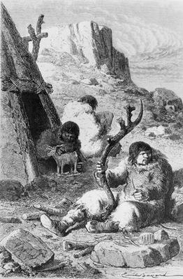 Prehistoric artists, from 'L'Homme Primitif' by Louis Figuier, published Hachette, 1870 (engraving) 1789